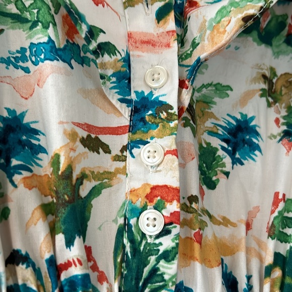 Donna Morgan Watercolor Print Ruffle Neck Tiered Dress w Pockets & Ruffle Hem - Picture 9 of 16